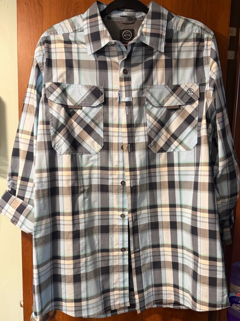 Wrangler ATG Plaid Shirt in Light Blue and Gray